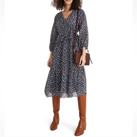 NWT! Madewell Tie-Waist Midi Dress in Floral Harvest Vine - Size Large - Picture 3 of 9